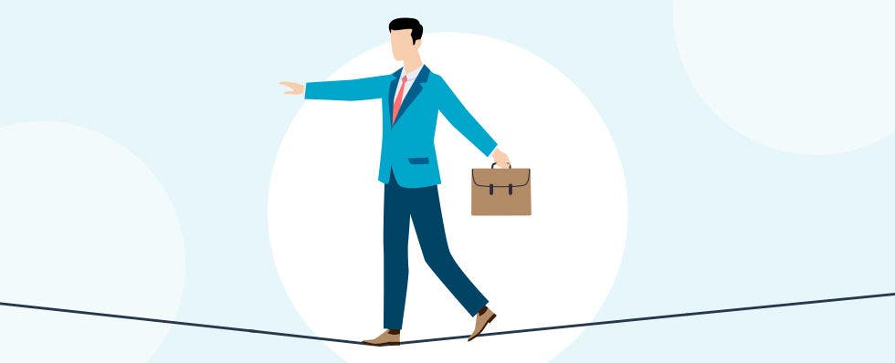 Illustration of a figure walking a tightrope