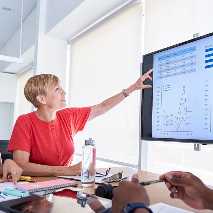 lady pointing at graph