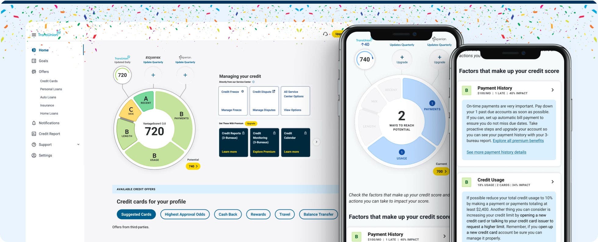 Screenshots of new product interface on desktop and mobile phone