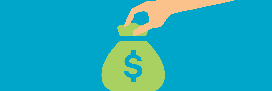 Illustration of a hand placing money into a money bag to represent common uses for a personal loan