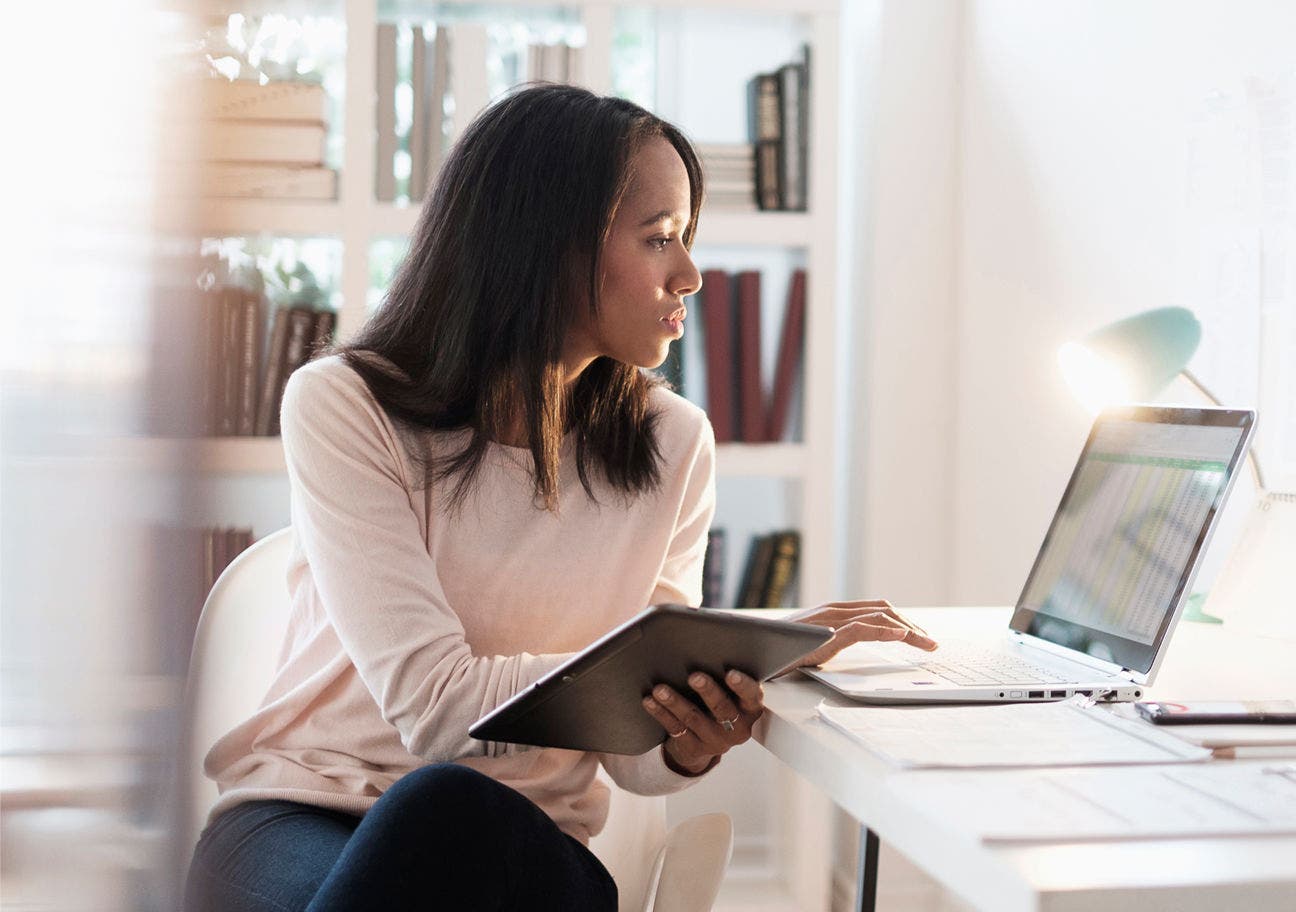 Woman working on laptop