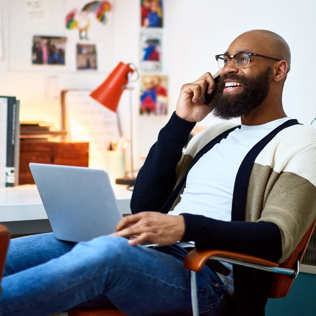 man working from home