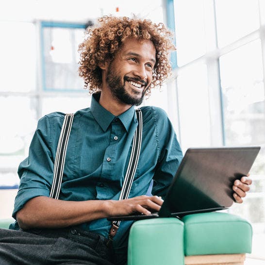 man using laptop