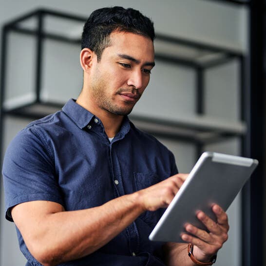 man using tablet