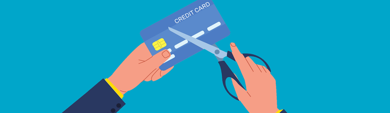 Graphic of hands cutting up a credit card with scissors