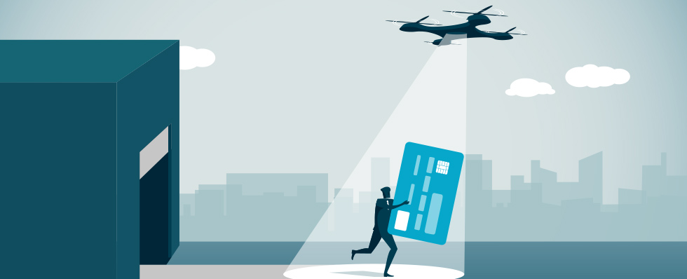 animated man stealing a credit card while being chased
