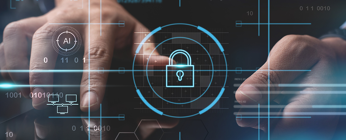 Cyber security network. Data protection concept. Businessman using tablet computer with digital padlock on internet technology networking with cloud computing and data management