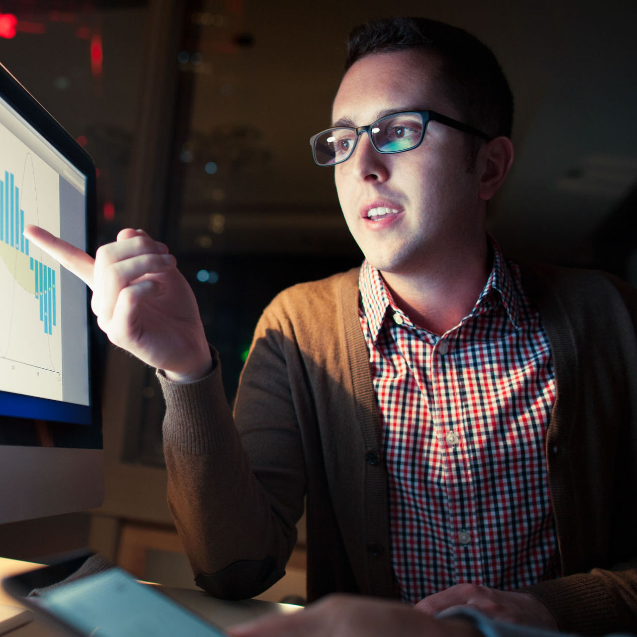 man analyzing data
